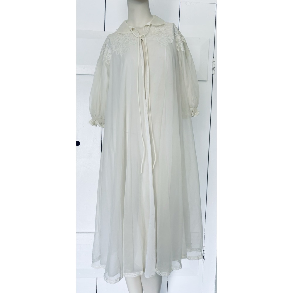 Vintage Gotham Gold Stripes‎ Ivory Lace Lingerie Robe Chiffon Puffy Sleeves